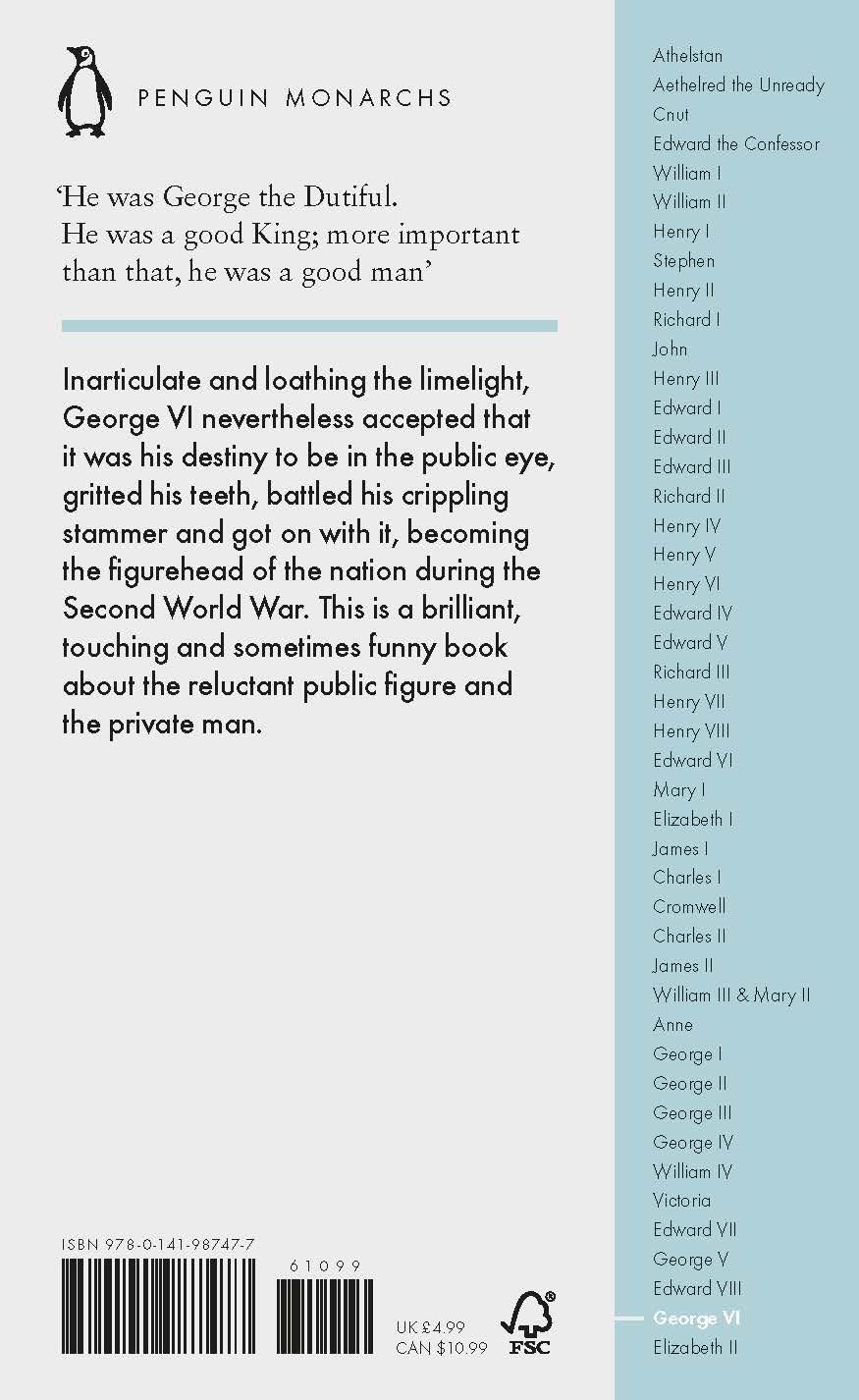 Rückseite: 9780141987477 | George VI (Penguin Monarchs): The Dutiful King | Philip Ziegler | Buch