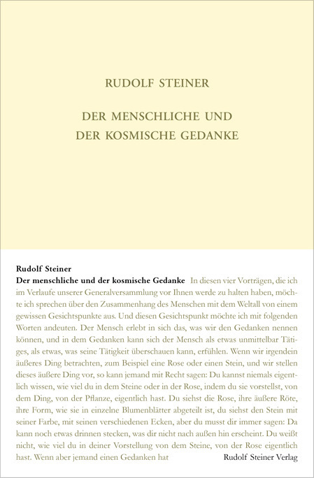 Cover: 9783727415111 | Der menschliche und der kosmische Gedanke | 4 Vorträge, Berlin 1914