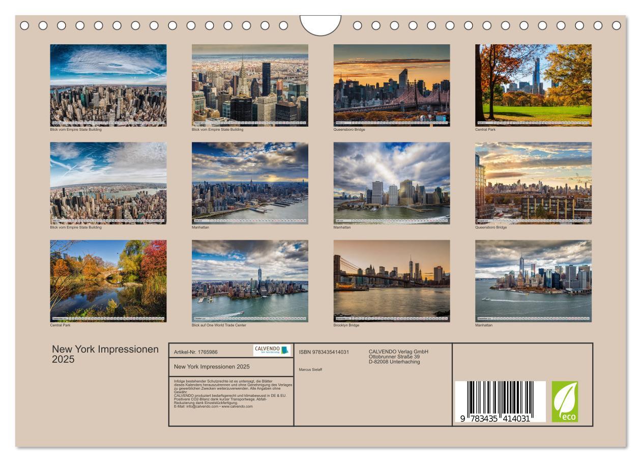 Bild: 9783435414031 | New York Impressionen 2025 (Wandkalender 2025 DIN A4 quer),...