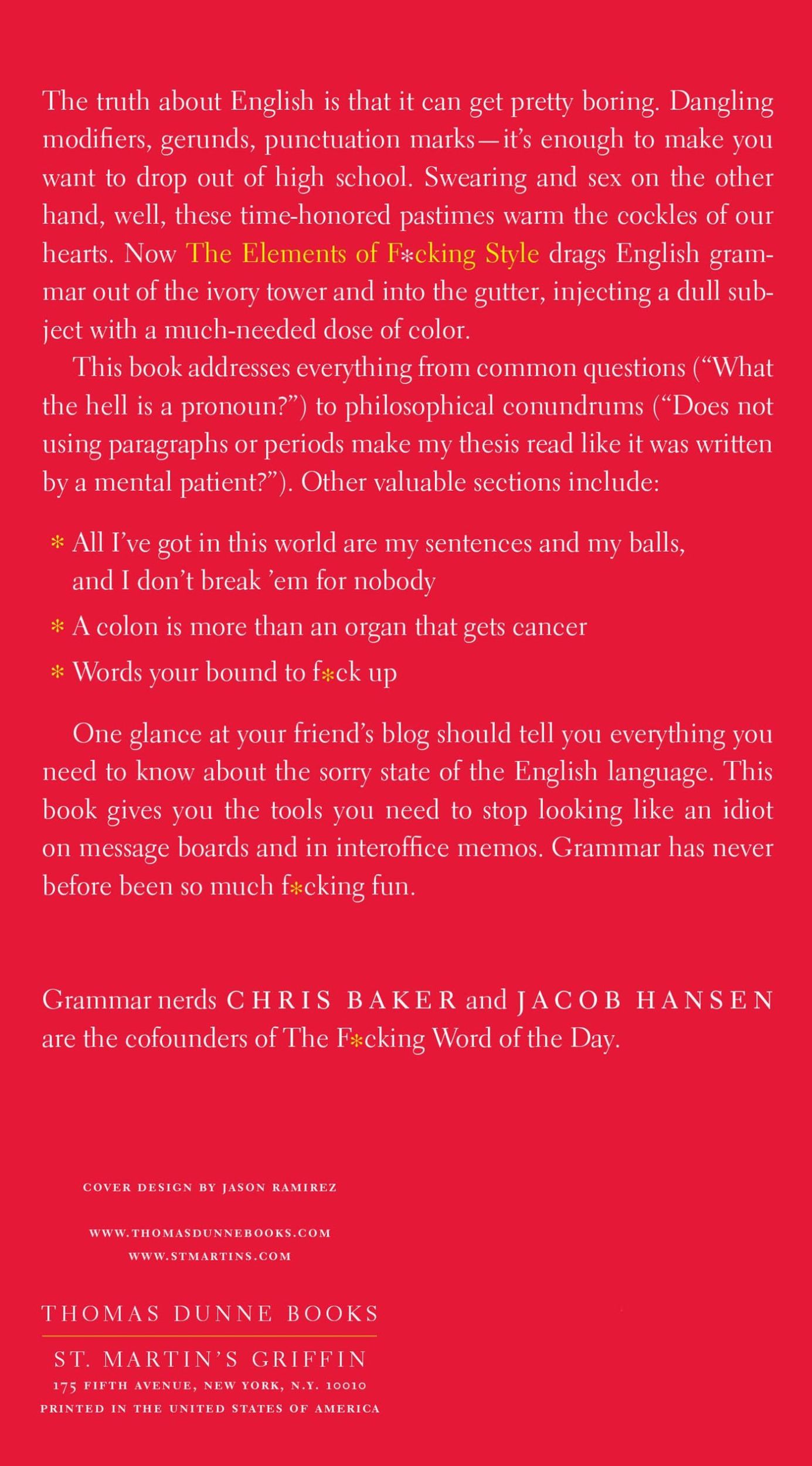 Rückseite: 9780312583774 | Elements of F*cking Style | Chris Baker | Taschenbuch | Englisch