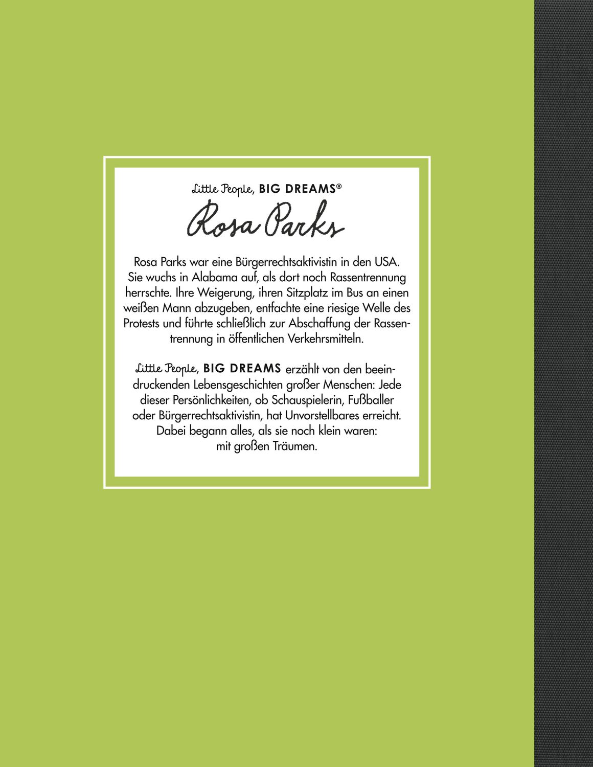 Rückseite: 9783458177937 | Rosa Parks | Little People, Big Dreams. Deutsche Ausgabe | Kaiser