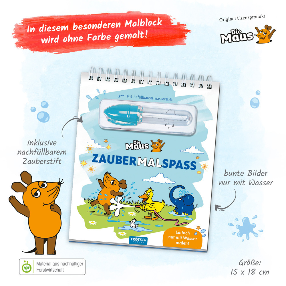 Bild: 9783988021274 | Trötsch Die Maus Zaubermalspaß mit Wasserstift | Co.KG | Buch | 12 S.