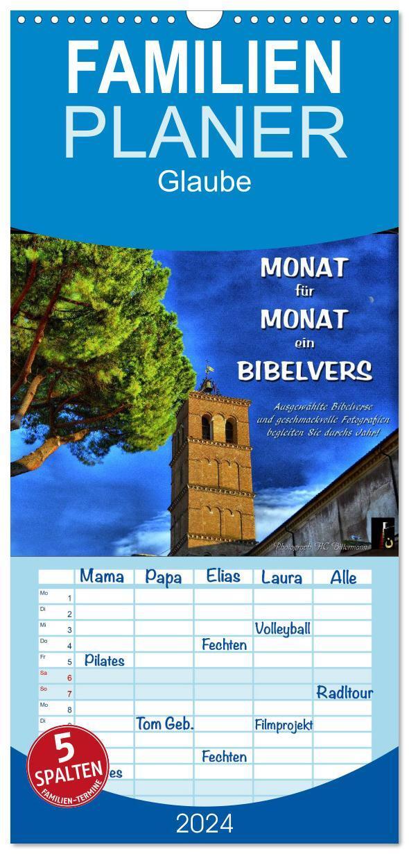 Cover: 9783383104282 | Familienplaner 2024 - Monat für Monat ein Bibelvers mit 5 Spalten...