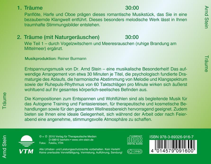 Rückseite: 9783893269167 | Träume. CD | Sanfte Musik zum Entspannen und Wohlfühlen | Arnd Stein