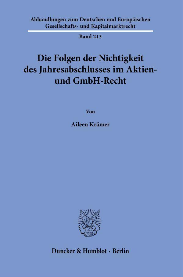 Cover: 9783428187881 | Die Folgen der Nichtigkeit des Jahresabschlusses im Aktien- und...