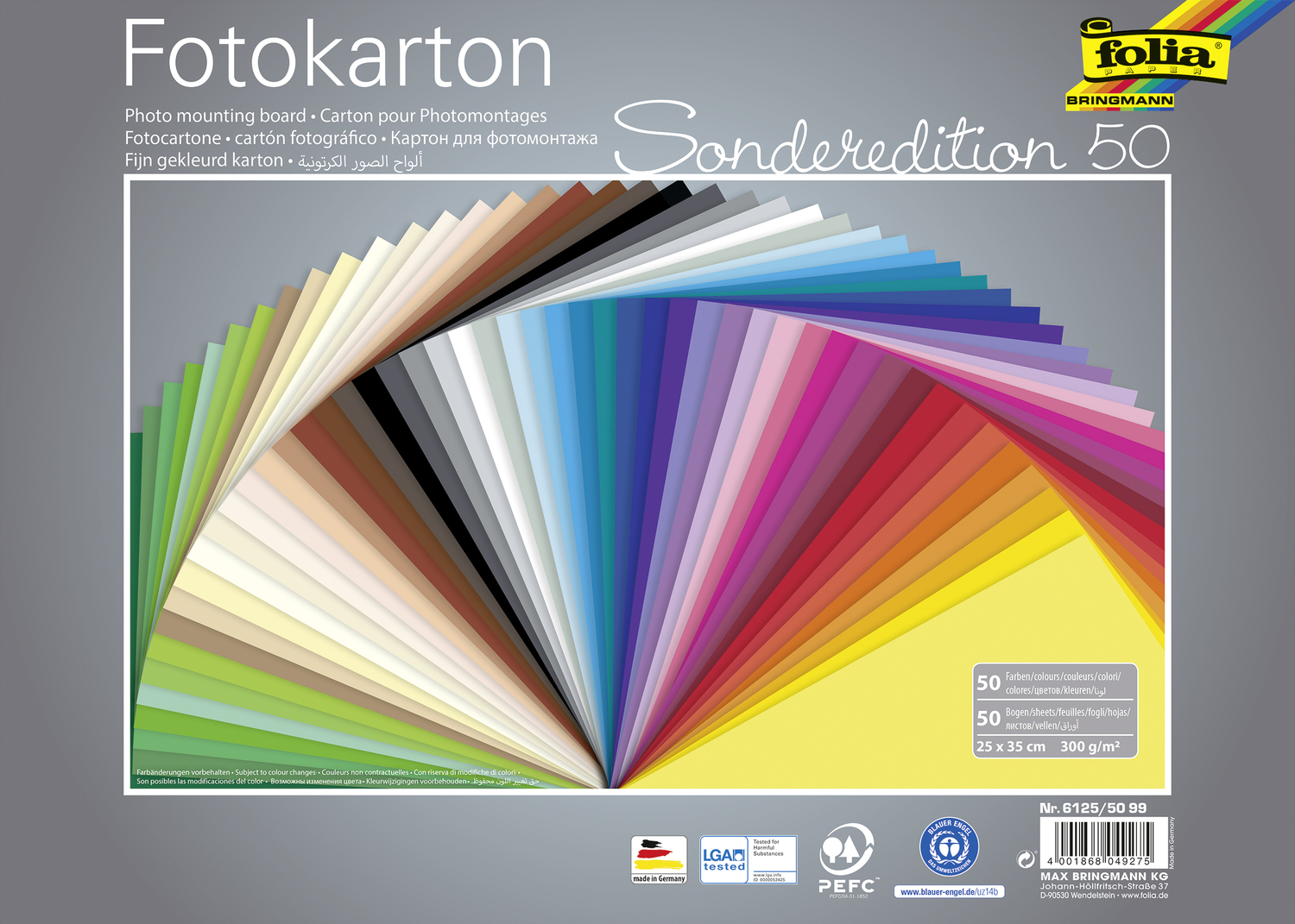 Cover: 4001868049275 | Folia Fotokarton 300g/m² 25x35cm, 50 Bogen farbig | 6125/50 99 | 2022