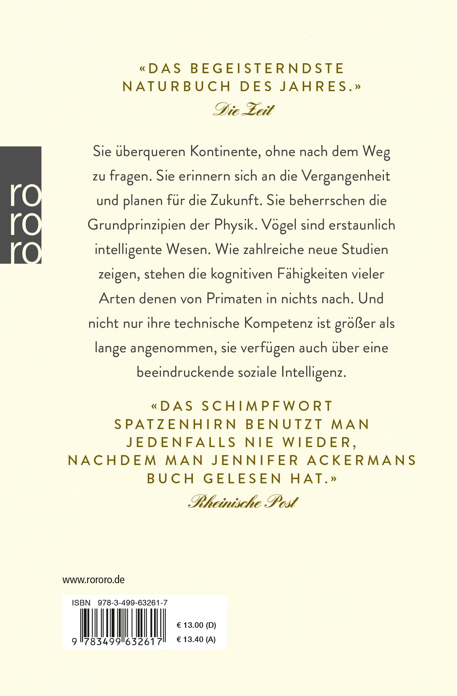 Rückseite: 9783499632617 | Die Genies der Lüfte | Die erstaunlichen Talente der Vögel | Ackerman