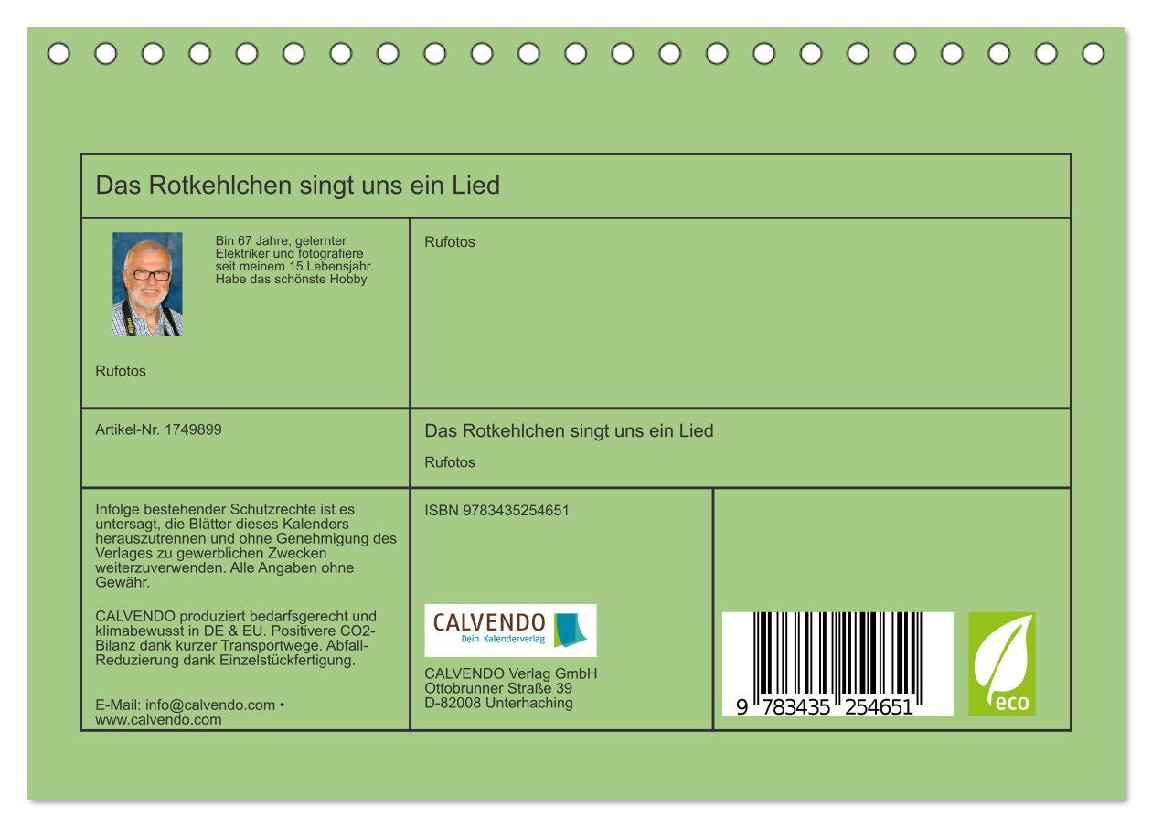 Bild: 9783435254651 | Das Rotkehlchen singt uns ein Lied (Tischkalender 2025 DIN A5...