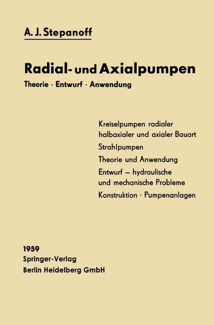 Cover: 9783662231289 | Radial- und Axialpumpen | Theorie, Entwurf, Anwendung | Taschenbuch