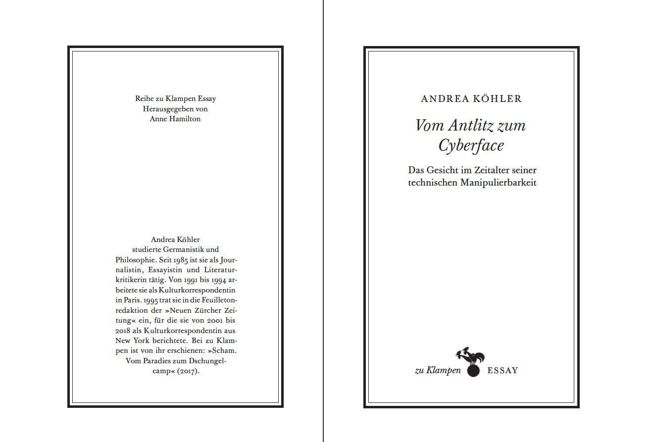 Bild: 9783987370274 | Vom Antlitz zum Cyberface | Andrea Köhler | Buch | zu Klampen Essays