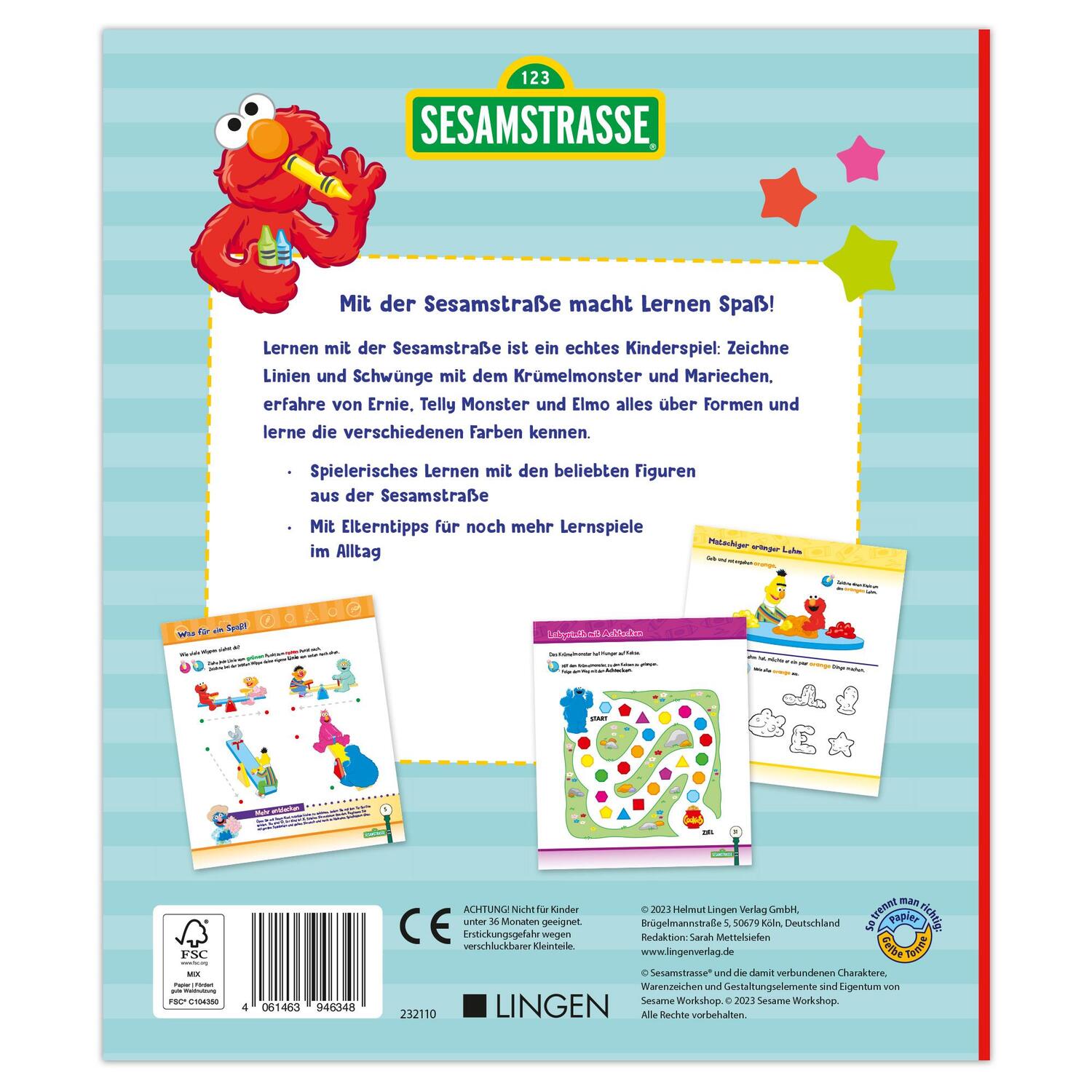 Rückseite: 9783963473692 | Sesamstraße Kindergartenblock - Schwünge, Farben, Formen | Taschenbuch