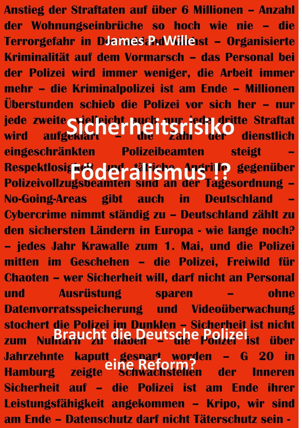Cover: 9783740730574 | Sicherheitsrisiko Föderalismus!? | James Wille | Taschenbuch | 328 S.