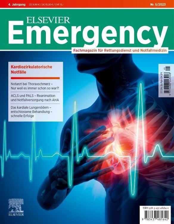 Cover: 9783437481642 | ELSEVIER Emergency. Kardiozirkulatorische Notfälle. 5/2023 | Broschüre