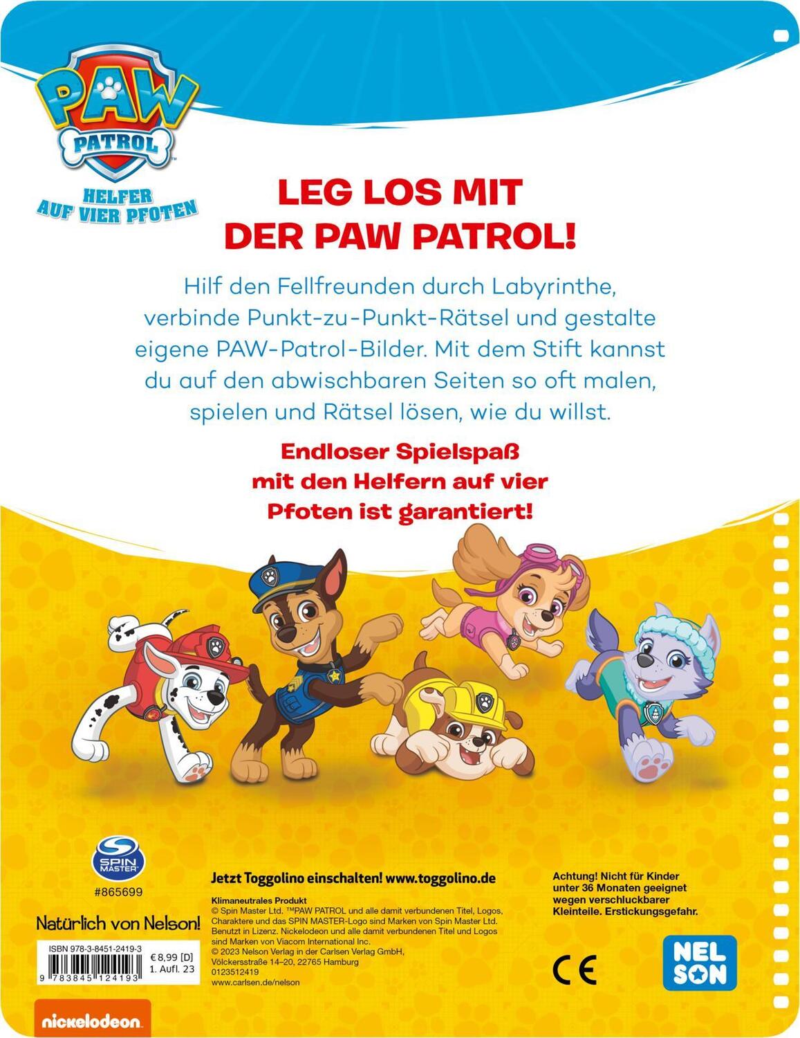 Rückseite: 9783845124193 | PAW Patrol Mitmachbuch: PAWtastischer Wisch &amp; Weg Spielspaß | Buch