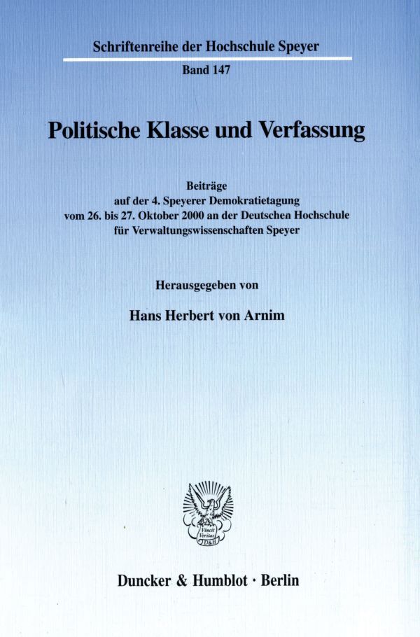 Cover: 9783428106035 | Politische Klasse und Verfassung. | Hans Herbert von Arnim | Buch