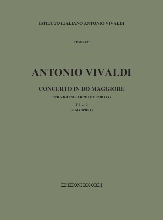 Cover: 9790041902494 | Concerto Per Violino, Archi E BC, In Do Rv 186 | F.I/3 - Tomo 13