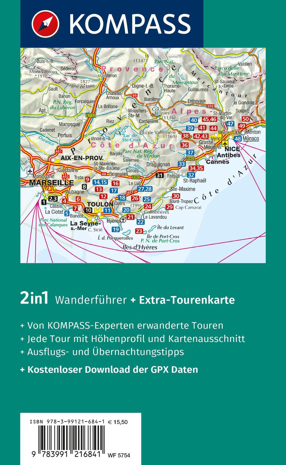 Rückseite: 9783991216841 | KOMPASS Wanderführer Côte d'Azur, Die schönsten Küsten- und...