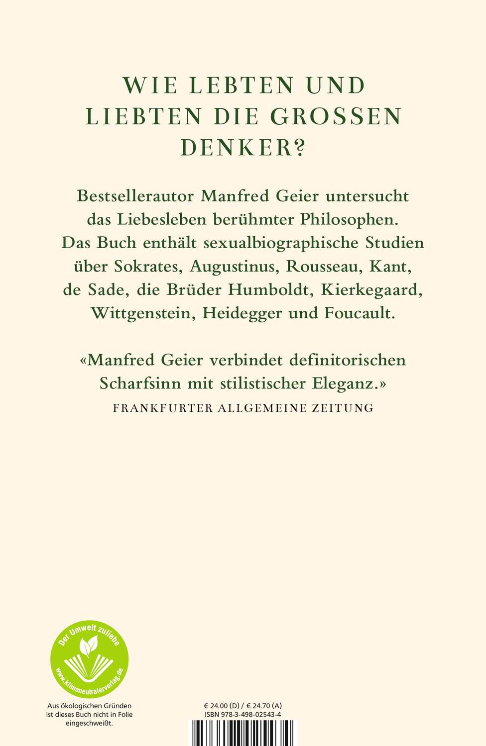 Rückseite: 9783498025434 | Die Liebe der Philosophen | Von Sokrates bis Foucault | Manfred Geier