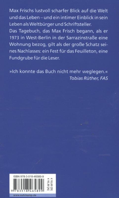 Rückseite: 9783518465899 | Aus dem Berliner Journal | Max Frisch | Taschenbuch | Deutsch | 2015