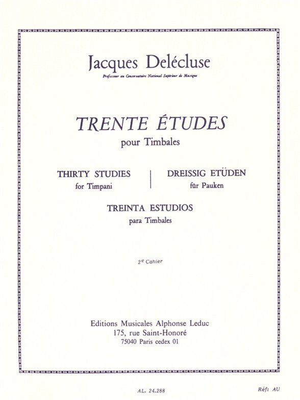 Cover: 9790046242885 | 30 Etudes Cahier 2 pour Timbales | Jacques Delécluse | Buch