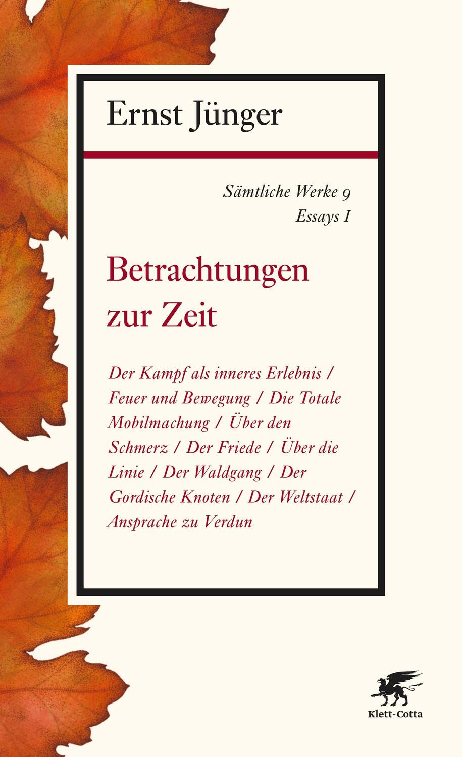 Cover: 9783608963090 | Sämtliche Werke - Band 9 | Essays I: Betrachtungen zur Zeit | Jünger