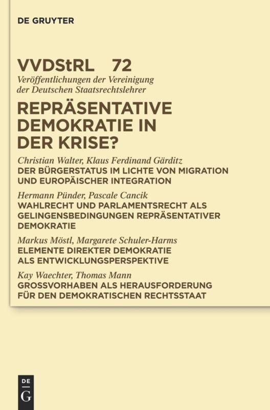 Cover: 9783110301816 | Repräsentative Demokratie in der Krise? | Christian Walter (u. a.)