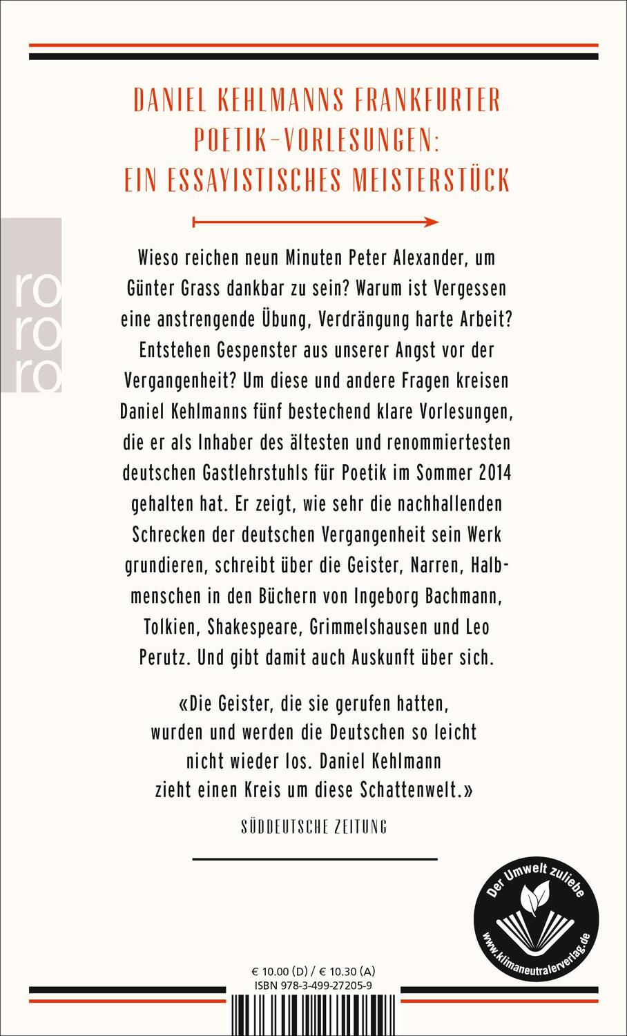 Rückseite: 9783499272059 | Kommt, Geister | Frankfurter Vorlesungen | Daniel Kehlmann | Buch