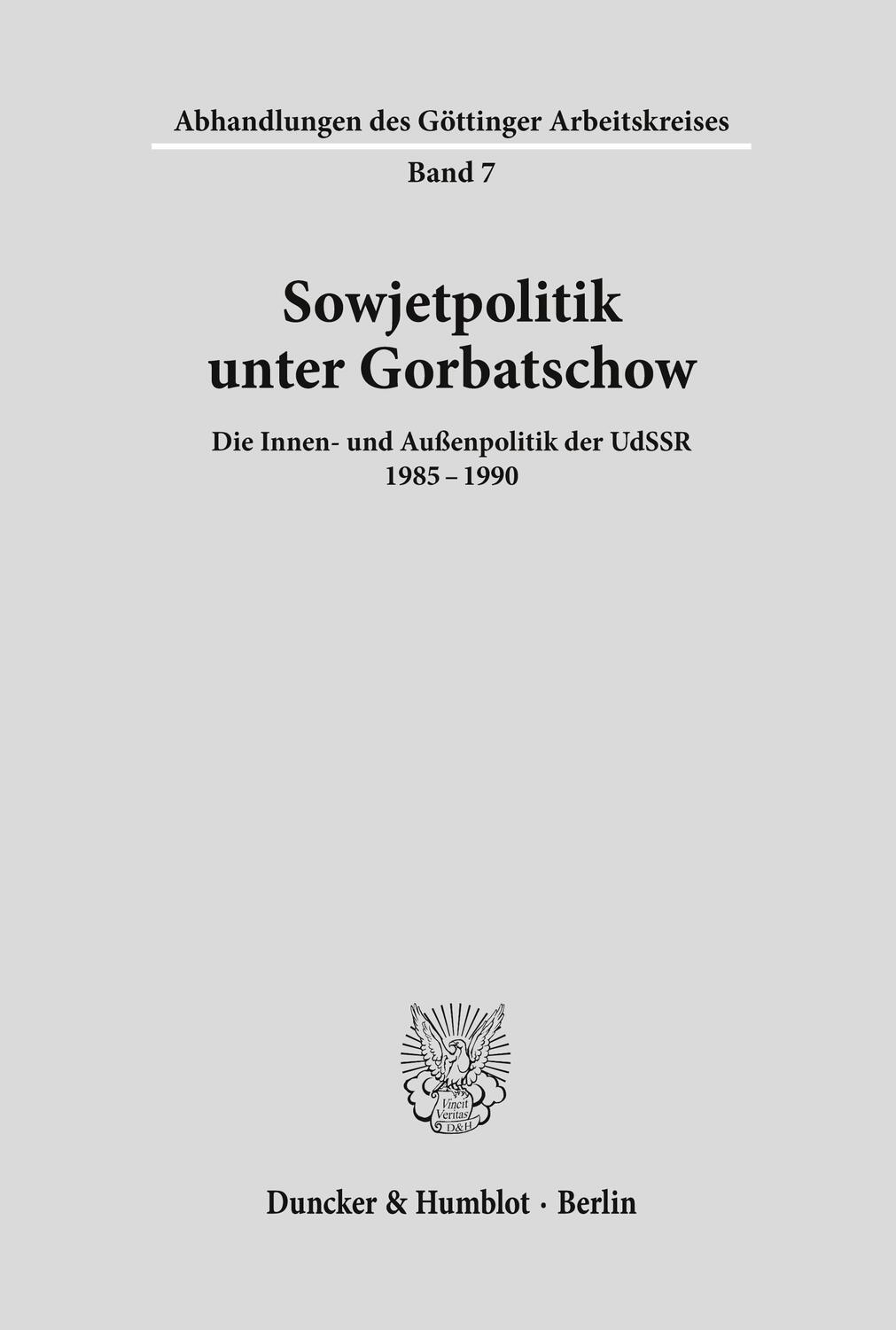 Cover: 9783428070794 | Sowjetpolitik unter Gorbatschow. | Taschenbuch | Paperback | 150 S.