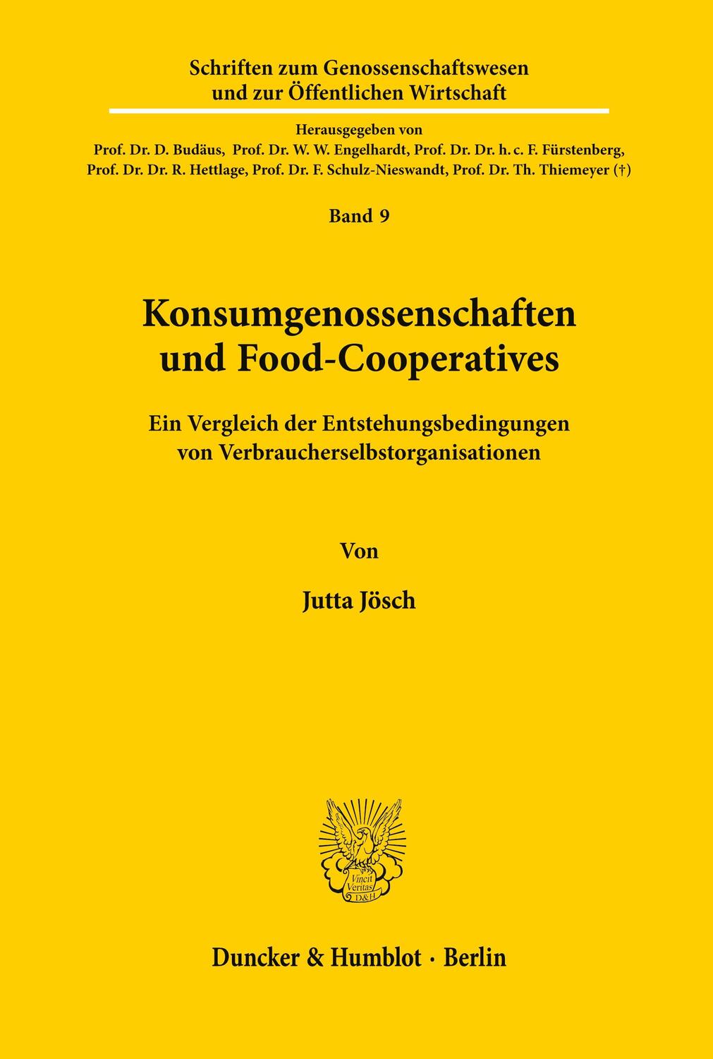 Cover: 9783428054237 | Konsumgenossenschaften und Food-Cooperatives. | Jutta Jösch | Buch | X