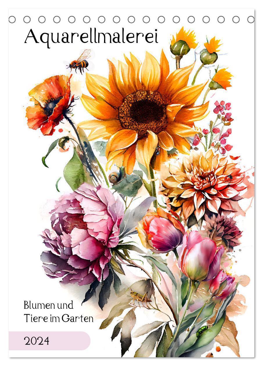 Cover: 9783675426078 | Aquarellmalerei - Blumen und Tiere im Garten (Tischkalender 2024...