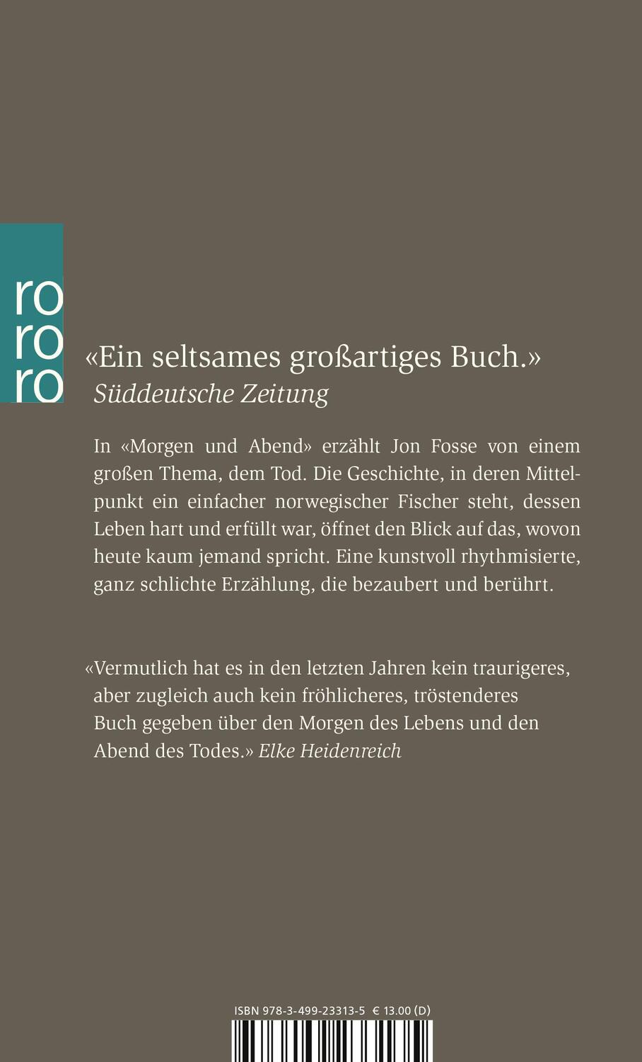 Rückseite: 9783499233135 | Morgen und Abend | Jon Fosse | Taschenbuch | 128 S. | Deutsch | 2003