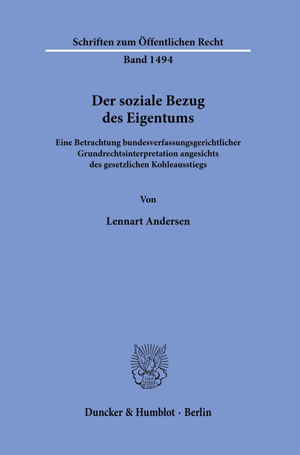 Cover: 9783428186983 | Der soziale Bezug des Eigentums. | Lennart Andersen | Taschenbuch
