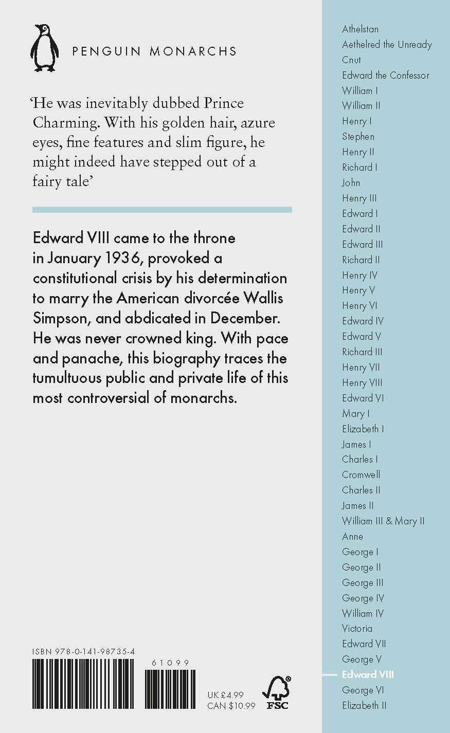 Rückseite: 9780141987354 | Edward VIII (Penguin Monarchs) | The Uncrowned King | Piers Brendon