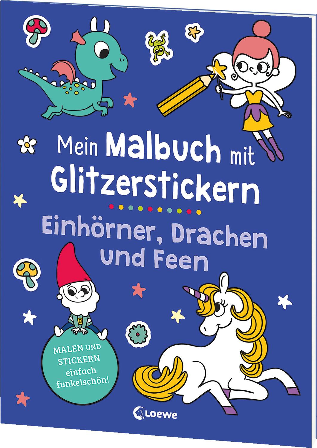 Cover: 9783743216129 | Mein Malbuch mit Glitzerstickern - Einhörner, Drachen und Feen | Buch