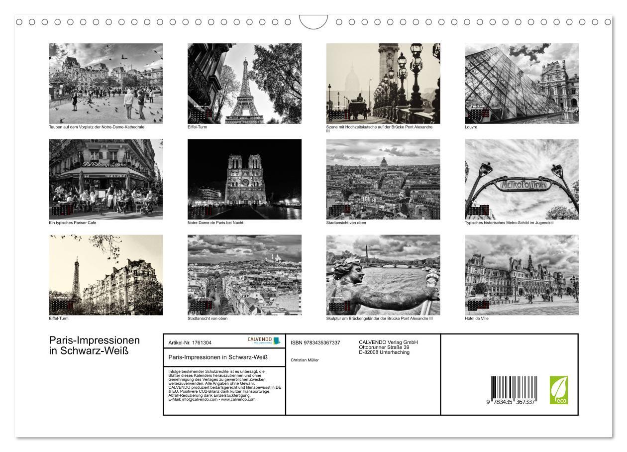 Bild: 9783435367337 | Paris-Impressionen in Schwarz-Weiß (Wandkalender 2025 DIN A3 quer),...