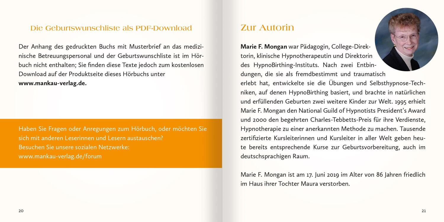 Bild: 9783863746285 | HypnoBirthing. Das Hörbuch | Marie F. Mongan | MP3 | Deutsch | 2022
