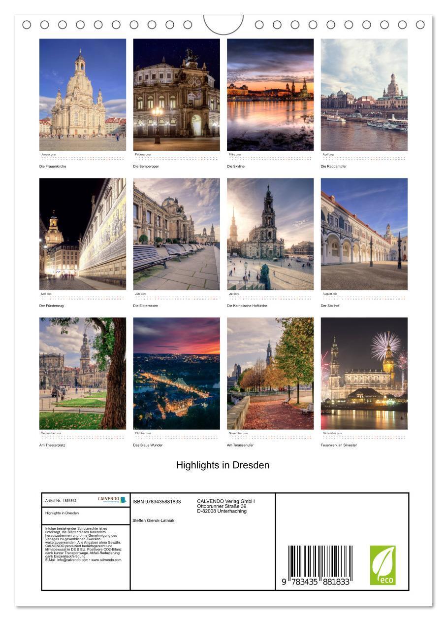 Bild: 9783435881833 | Highlights in Dresden (Wandkalender 2025 DIN A4 hoch), CALVENDO...