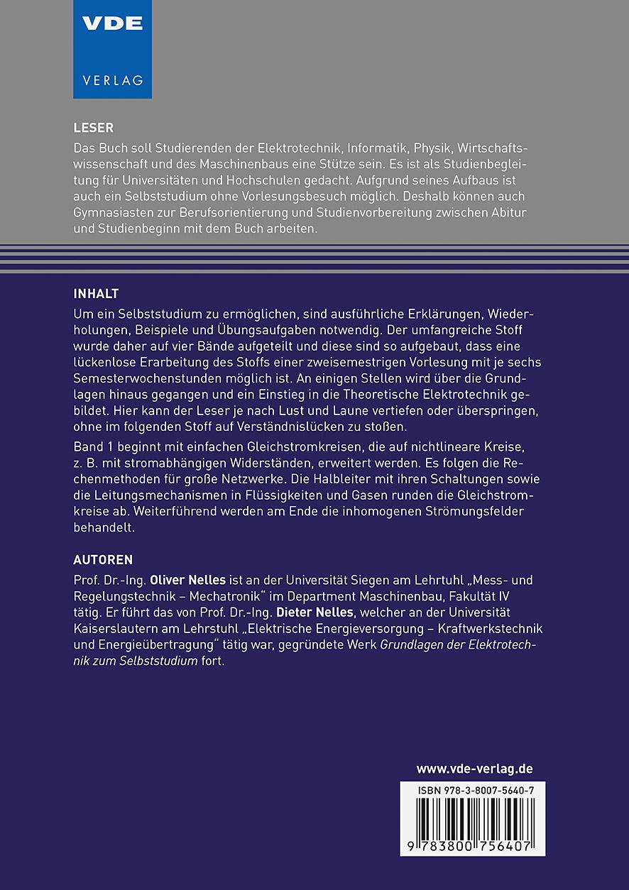 Rückseite: 9783800756407 | Grundlagen der Elektrotechnik zum Selbststudium | Nelles (u. a.)