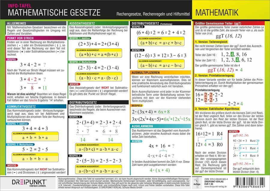 Cover: 9783864486654 | Mathematische Gesetze. Info-Tafel | Michael Schulze | Buch | Deutsch