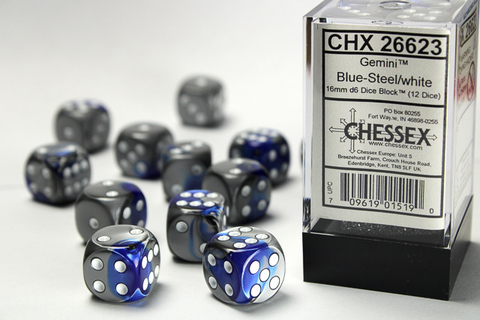 Cover: 709619015190 | Gemini® 16mm d6 Blue-Steel/white Dice Block™ (12 dice) | deutsch