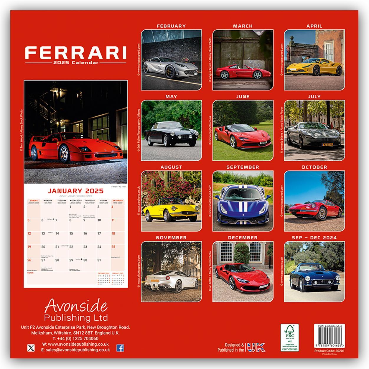 Rückseite: 9781804604656 | Ferrari 2025 - 16-Monatskalender | Avonside Publishing Ltd | Kalender