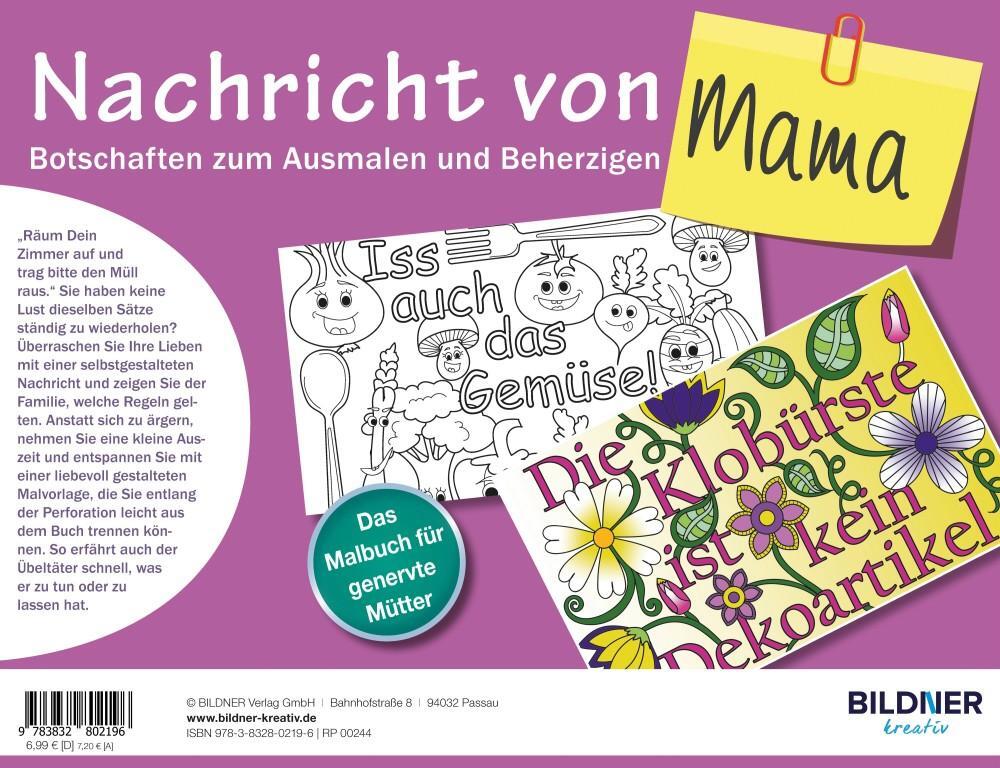 Rückseite: 9783832802196 | Das Malbuch für Erwachsene: Nachricht von Mama! | Taschenbuch | 64 S.