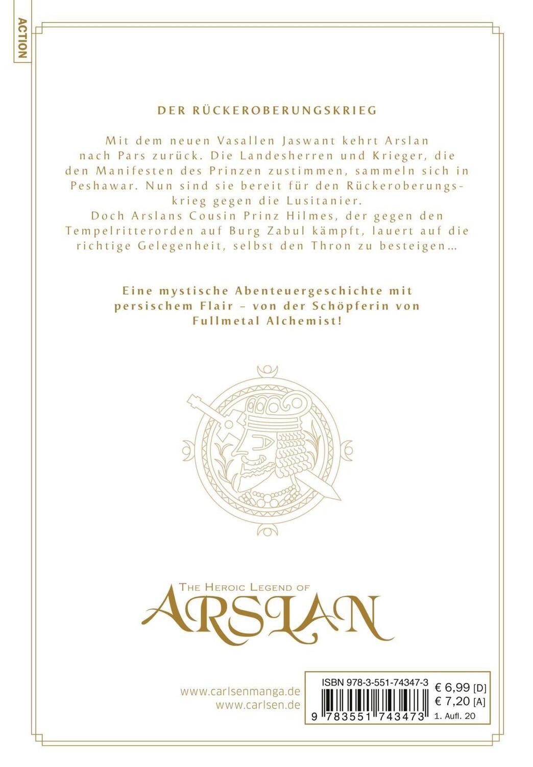 Rückseite: 9783551743473 | The Heroic Legend of Arslan 10 | Hiromu Arakawa (u. a.) | Taschenbuch