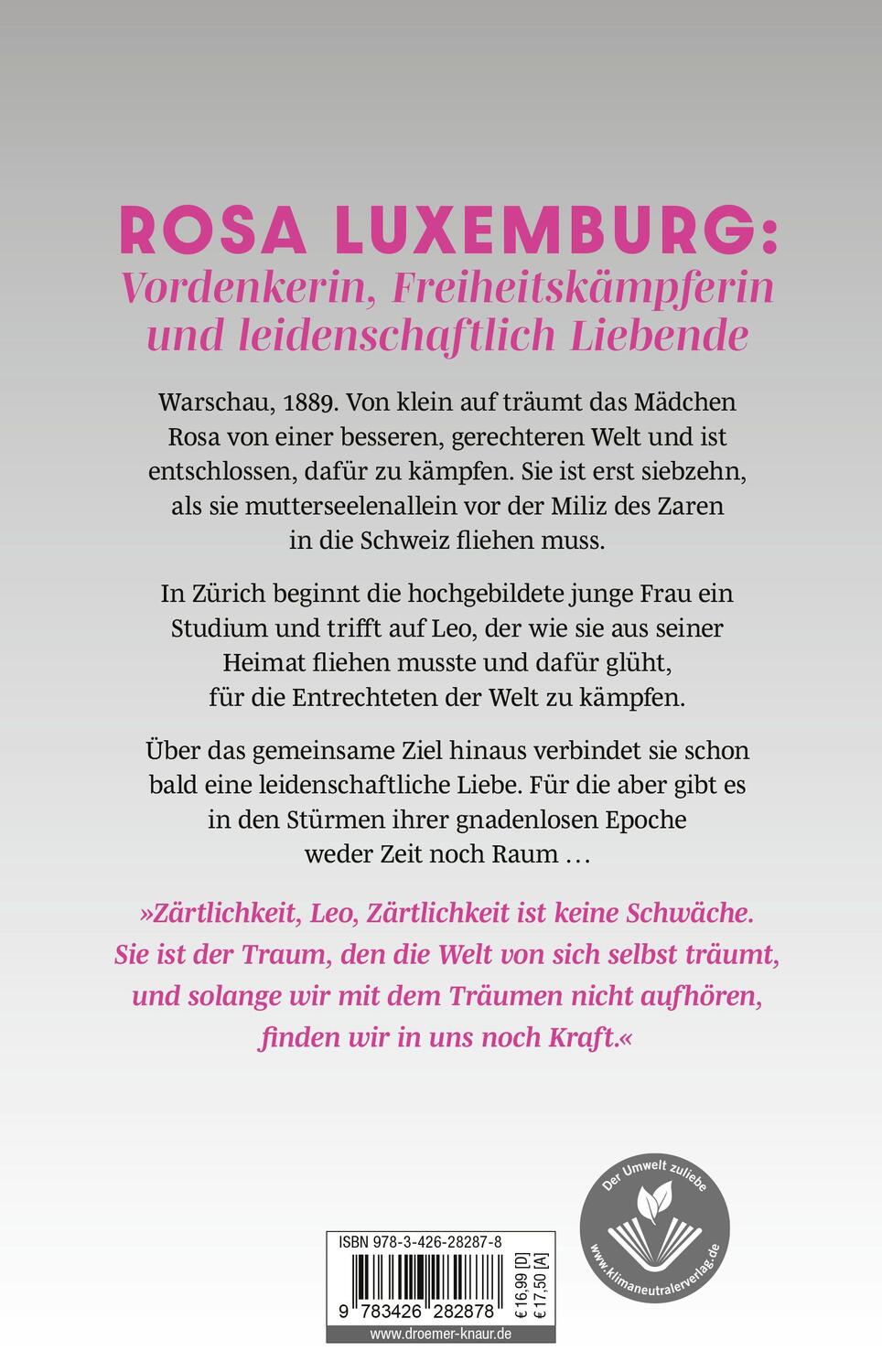 Rückseite: 9783426282878 | Rosa und Leo | Die große Liebe der Rosa Luxemburg. Roman | Roth | Buch