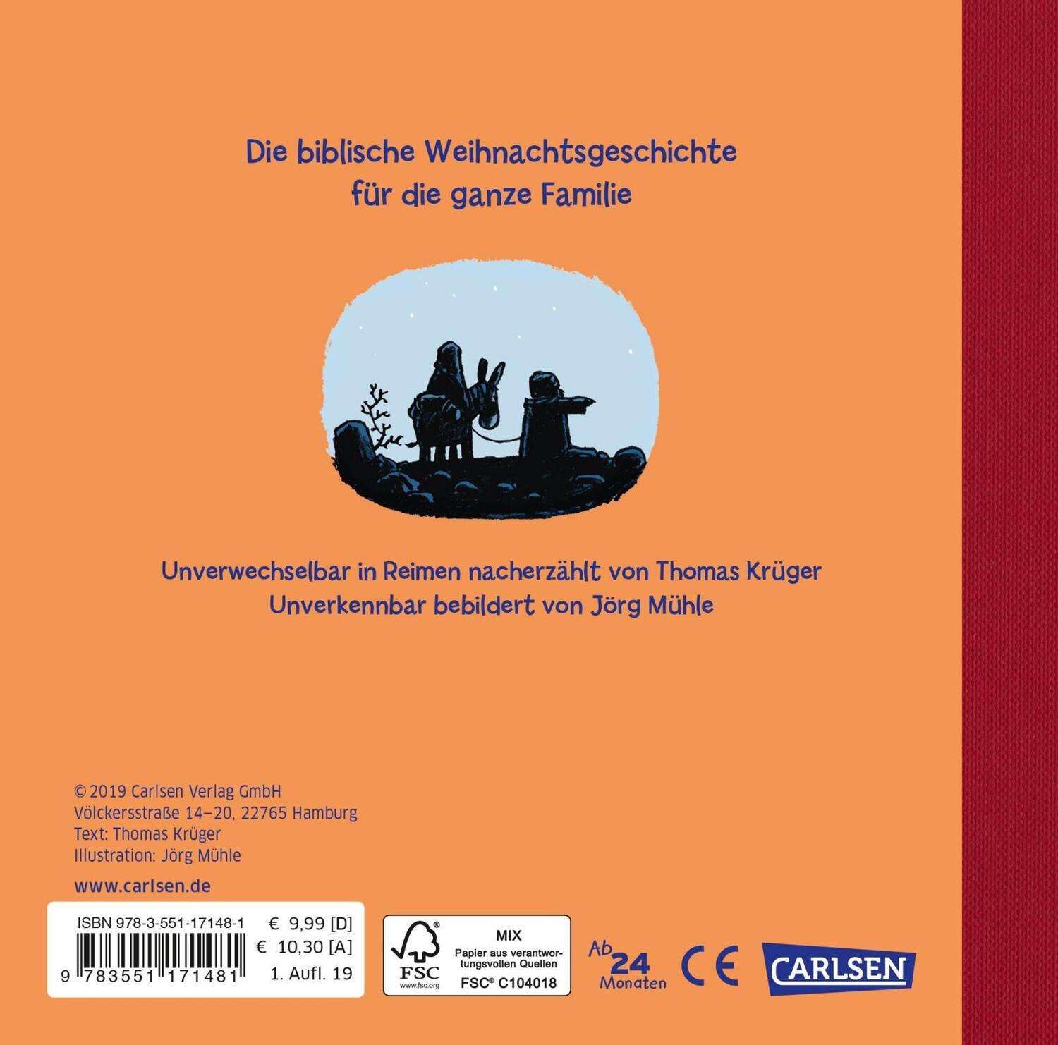 Rückseite: 9783551171481 | Die Weihnachtsgeschichte in Reimen | Thomas Krüger | Buch | 26 S.