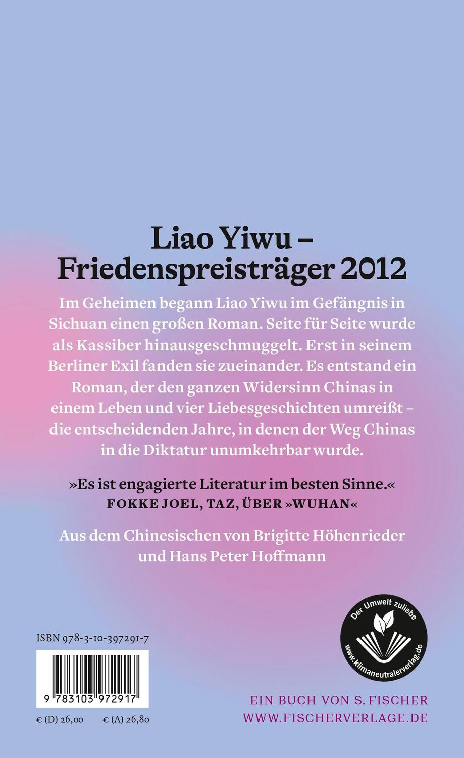 Rückseite: 9783103972917 | Die Liebe in Zeiten Mao Zedongs | Roman | Yiwu Liao | Buch | 448 S.