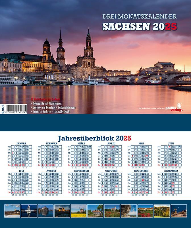 Cover: 9783957561374 | Drei-Monatskalender Sachsen 2025 | Jörg Neubert | Kalender | Deutsch