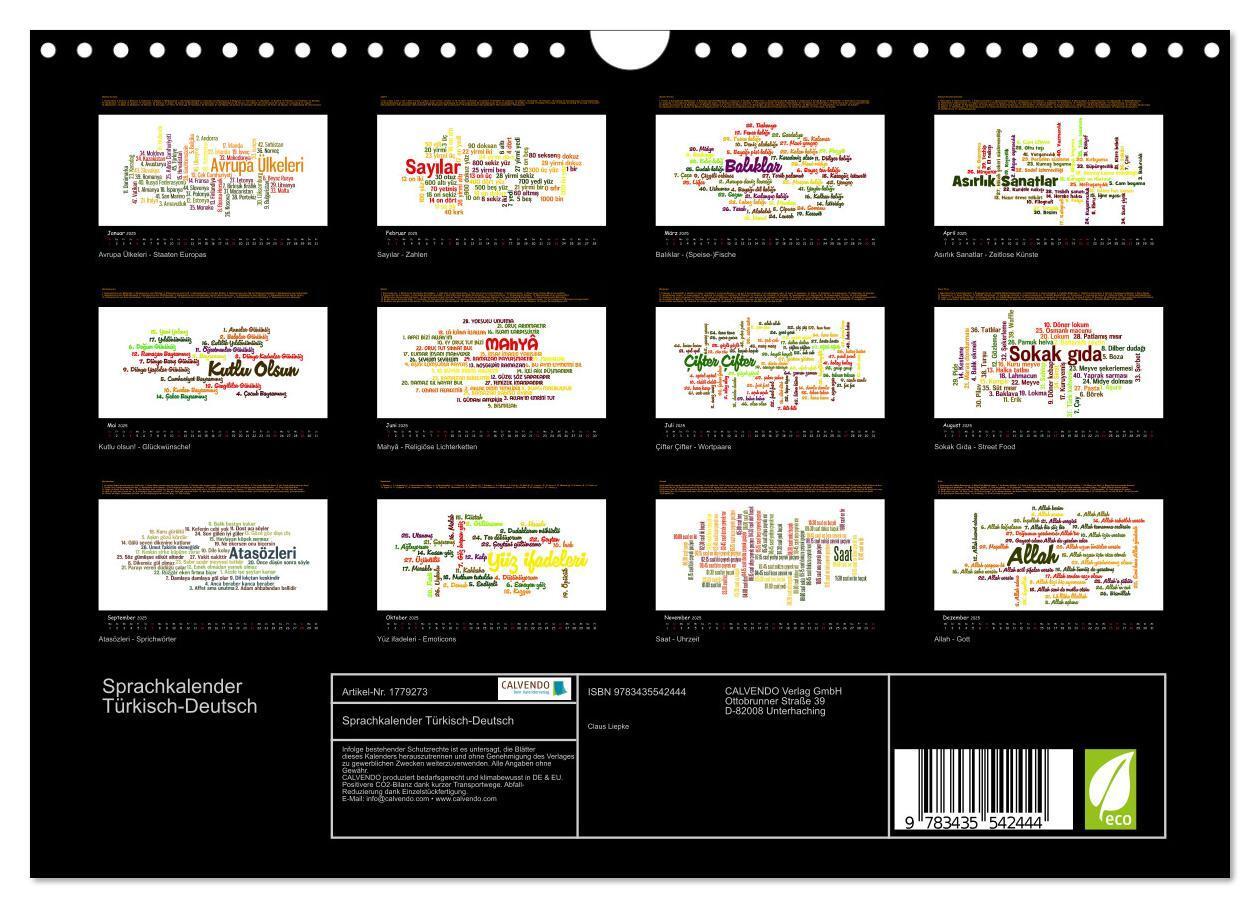 Bild: 9783435542444 | Sprachkalender Türkisch-Deutsch (Wandkalender 2025 DIN A4 quer),...