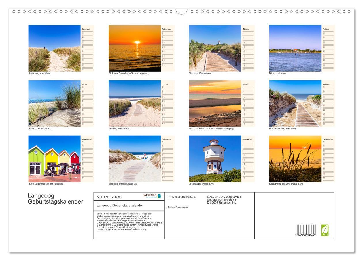 Bild: 9783435341405 | Langeoog Geburtstagskalender (Wandkalender 2025 DIN A2 quer),...