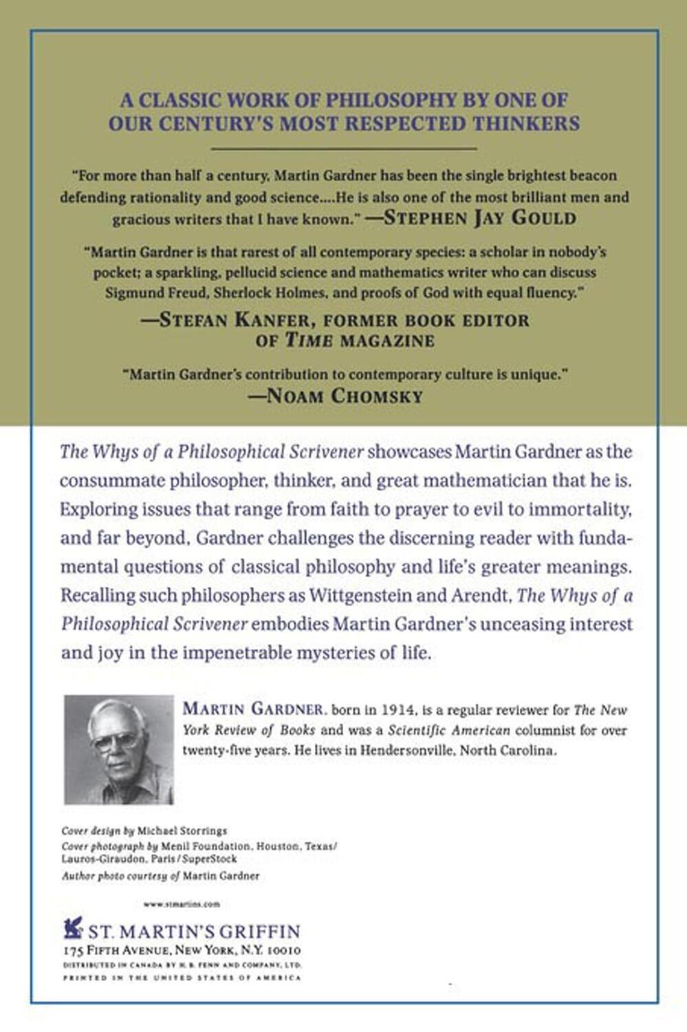 Rückseite: 9780312206826 | The Whys of a Philosophical Scrivener | Martin Gardner (u. a.) | Buch